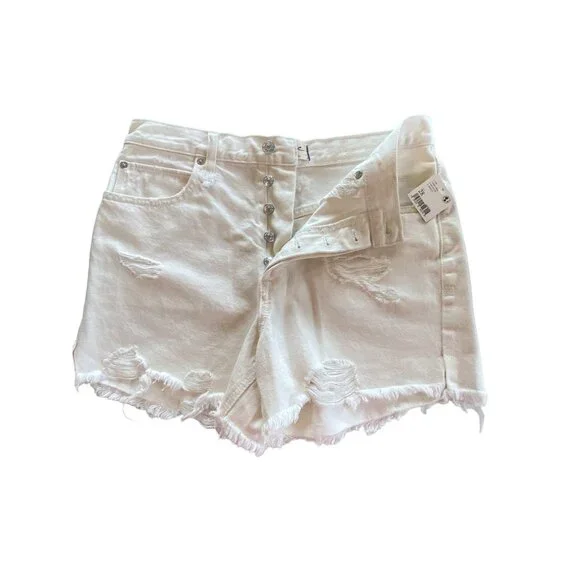 NWT Free People W's 28 Distressed Denim Shorts Bright White Button Fly $68 - Picture 3 of 10